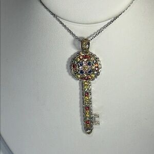 NWOT Gems En Vogue Palladium Sterling Silver Alloy Multi Sapphire Key Necklace